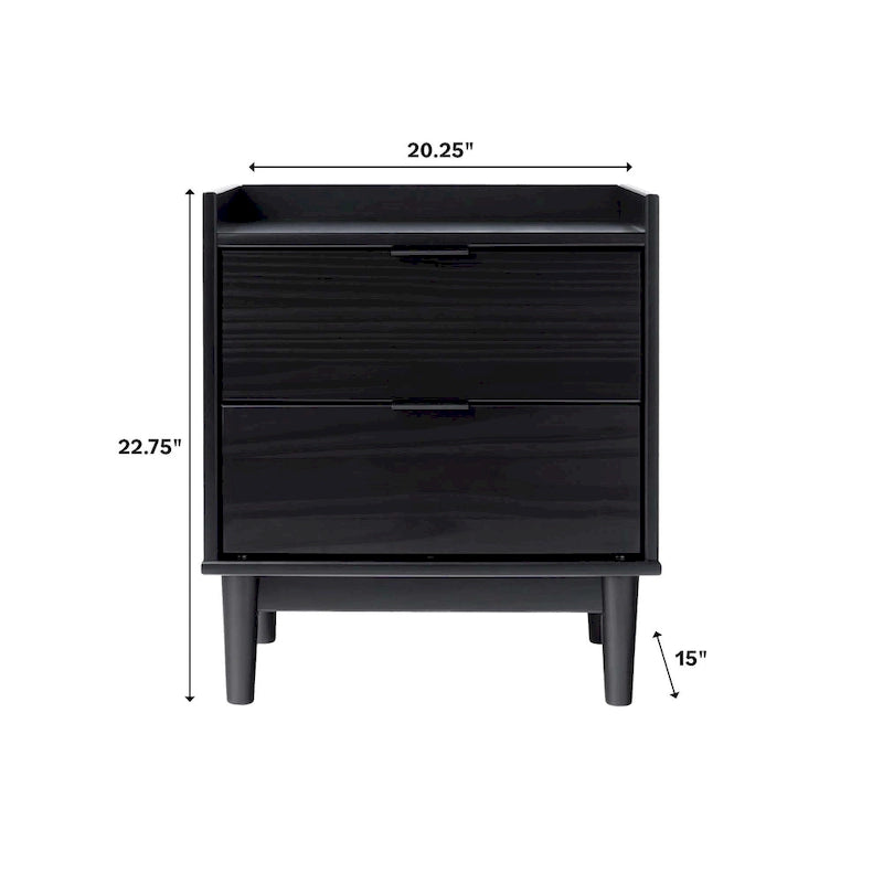 Solid Pine Wood 2-Drawer Nightstand with Gallery Top, Multiple Colors