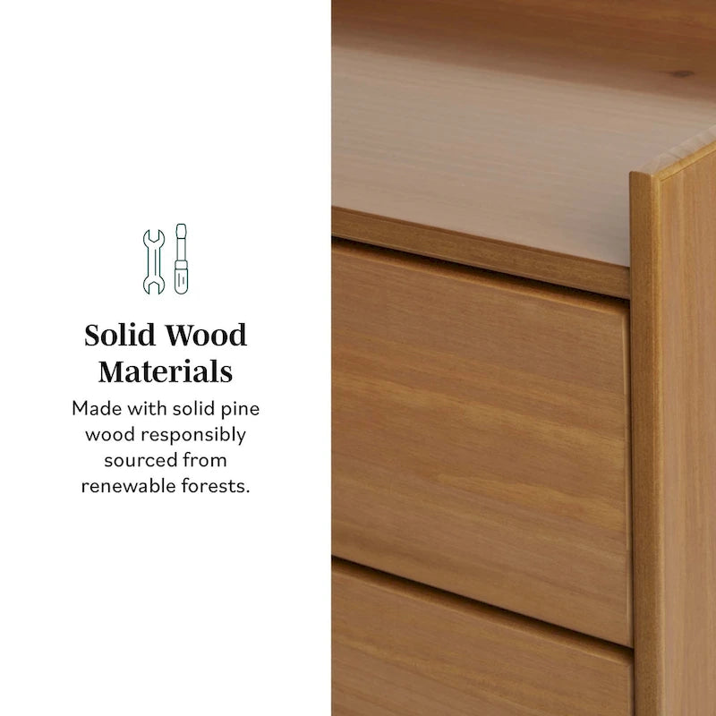 Solid Pine Wood 2-Drawer Nightstand with Gallery Top, Multiple Colors