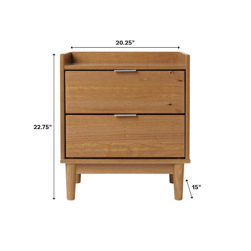 Solid Pine Wood 2-Drawer Nightstand with Gallery Top, Multiple Colors