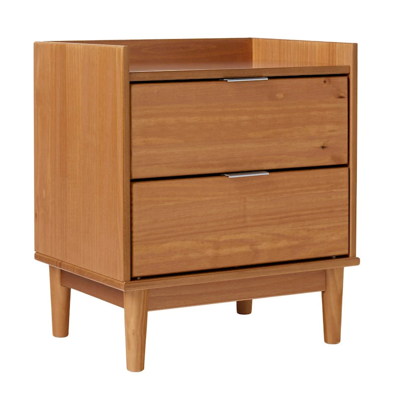 Solid Pine Wood 2-Drawer Nightstand with Gallery Top, Multiple Colors