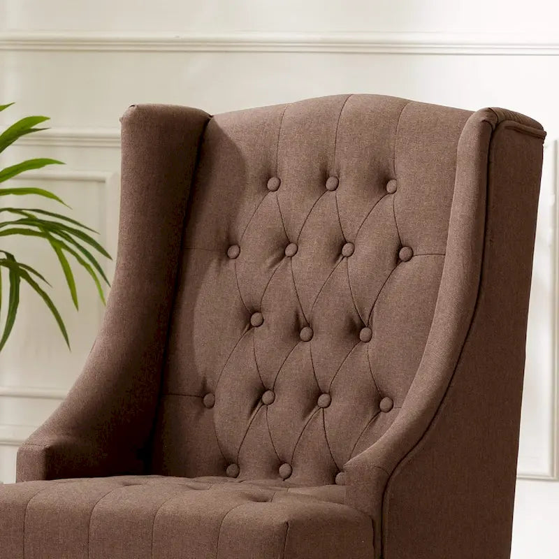 Brown Tufted Wingback Accent Chair with Solid Wood Legs Chocolate Fabric