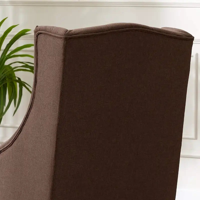 Brown Tufted Wingback Accent Chair with Solid Wood Legs Chocolate Fabric