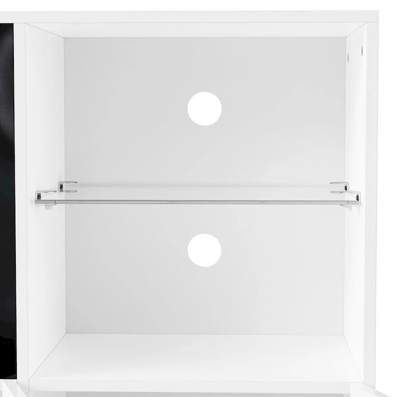 Entertainment Center with Electric Fireplace LED Lights Glass Shelves White Black