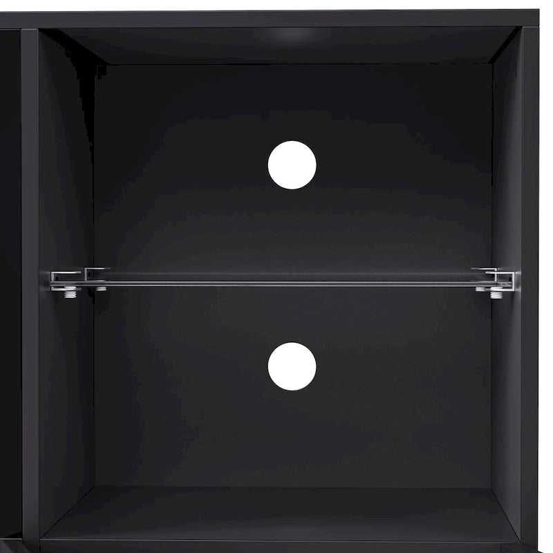 Entertainment Center with Electric Fireplace LED Lights Glass Shelves White Black