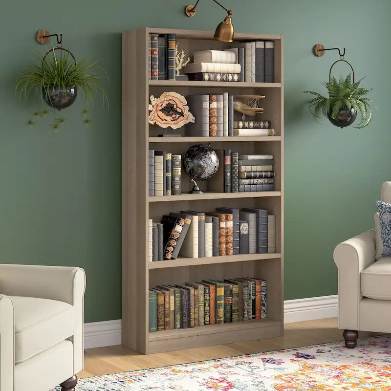 Tall 5-Shelf Bookcase Open Storage Display Unit Multi-Color Options