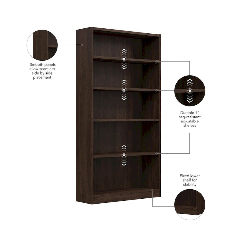 Tall 5-Shelf Bookcase Open Storage Display Unit Multi-Color Options