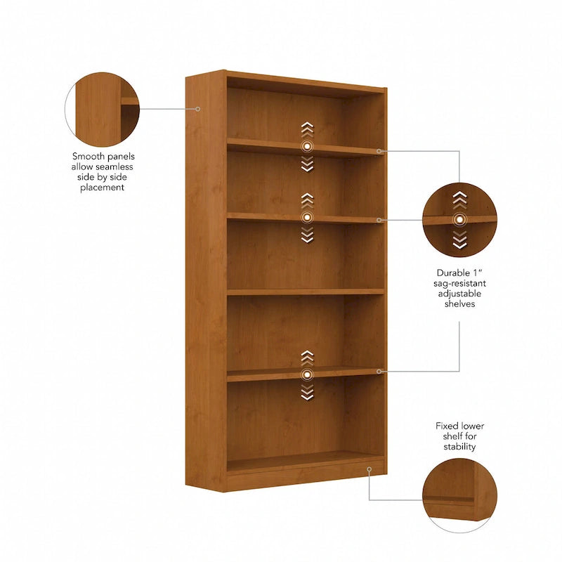 Tall 5-Shelf Bookcase Open Storage Display Unit Multi-Color Options
