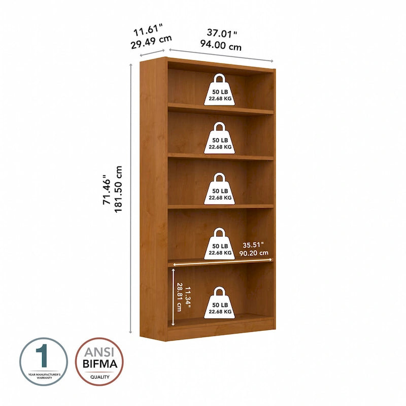 Tall 5-Shelf Bookcase Open Storage Display Unit Multi-Color Options