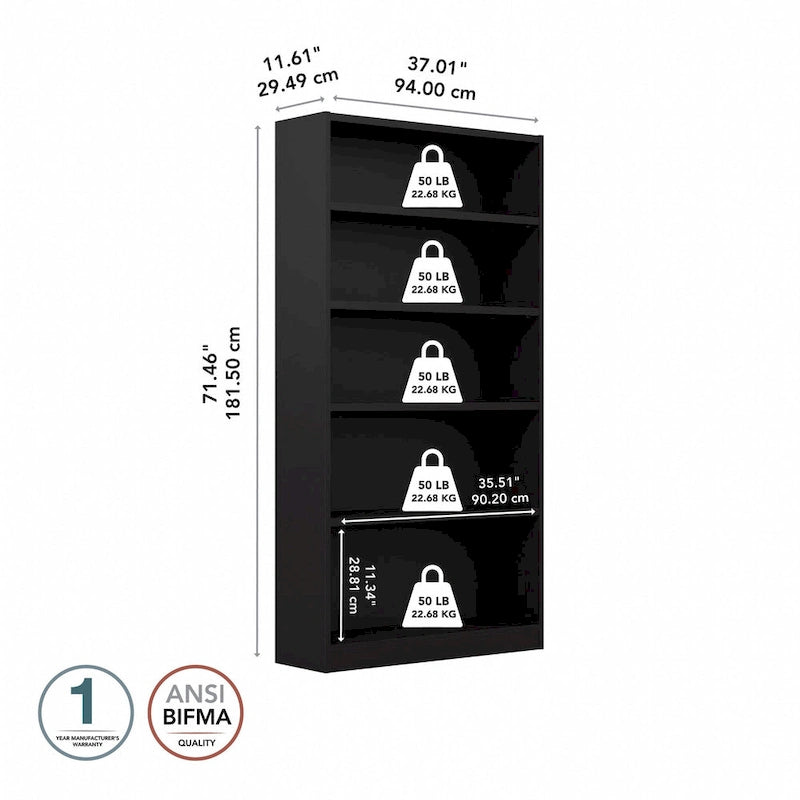 Tall 5-Shelf Bookcase Open Storage Display Unit Multi-Color Options