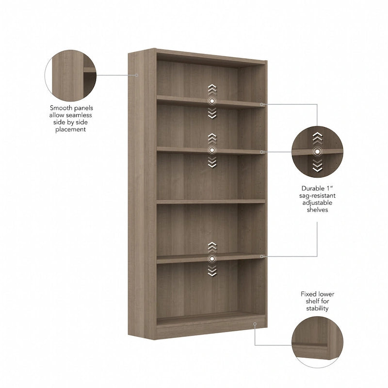 Tall 5-Shelf Bookcase Open Storage Display Unit Multi-Color Options