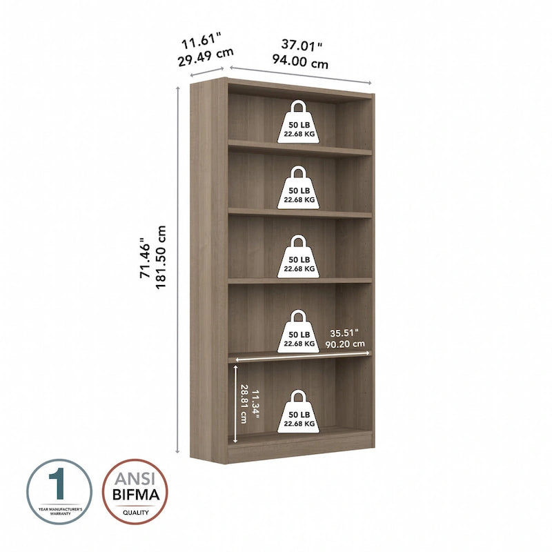 Tall 5-Shelf Bookcase Open Storage Display Unit Multi-Color Options