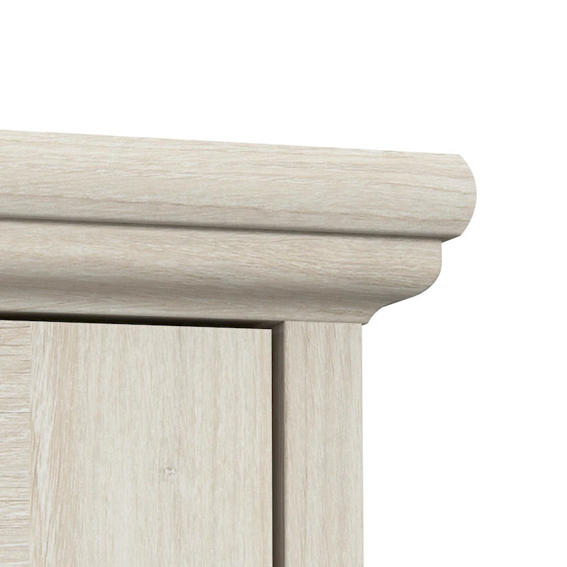 60W Farmhouse Hutch Linen White Oak Glass Door Cabinet with Open Shelves