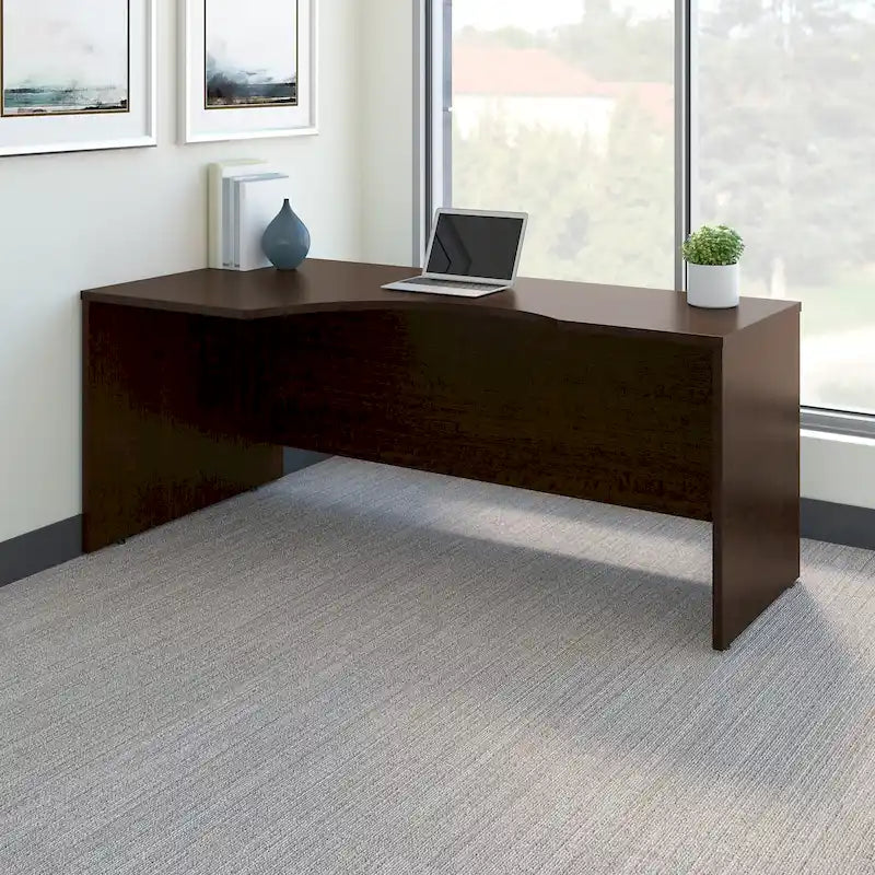 Mocha Cherry L-Shaped Left Hand Corner Office Desk with Wire Management