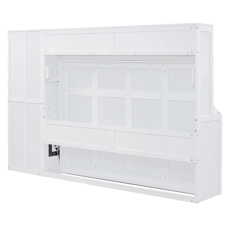 Space-Saving Wall Bed with Wardrobe and Drawer Storage in White or Gray