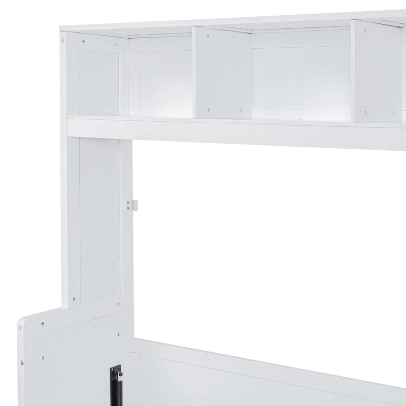 Space-Saving Wall Bed with Wardrobe and Drawer Storage in White or Gray