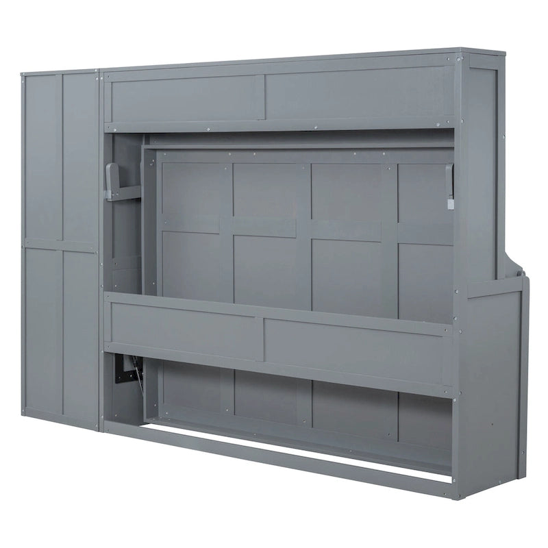 Space-Saving Wall Bed with Wardrobe and Drawer Storage in White or Gray
