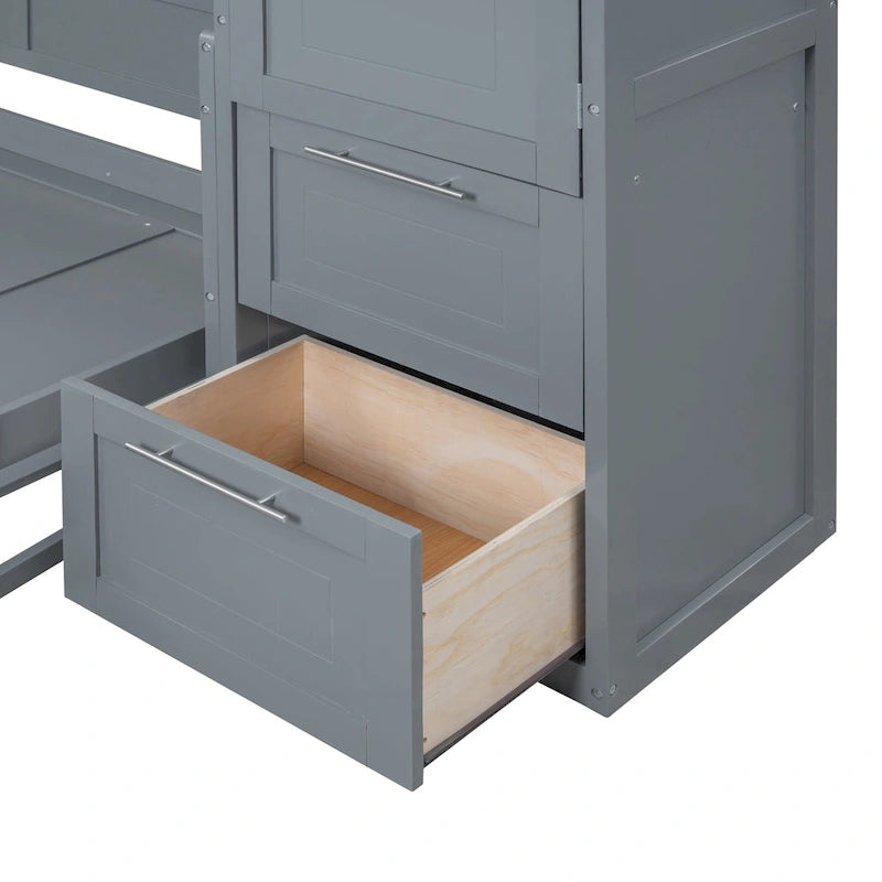 Space-Saving Wall Bed with Wardrobe and Drawer Storage in White or Gray