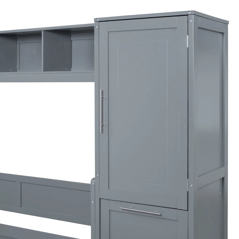 Space-Saving Wall Bed with Wardrobe and Drawer Storage in White or Gray