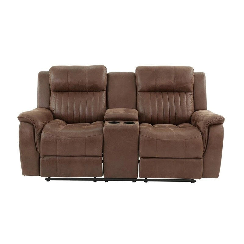 Manual Reclining Loveseat with Center Console Dark Coffee Leatherette