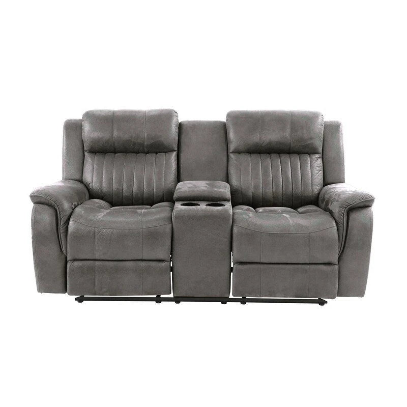 Manual Reclining Loveseat with Center Console Dark Coffee Leatherette