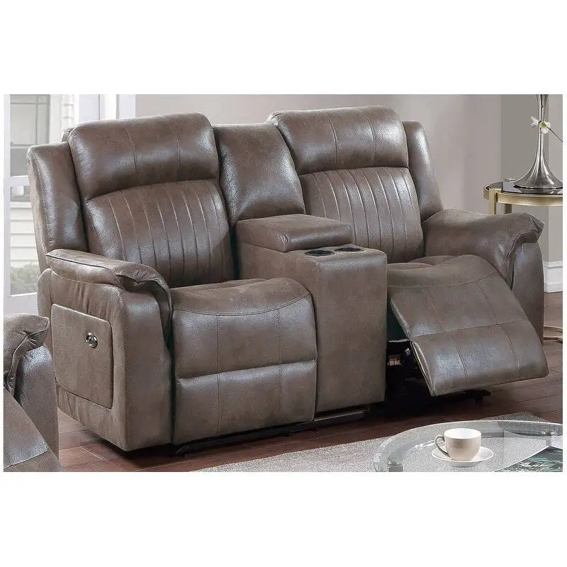 Manual Reclining Loveseat with Center Console Dark Coffee Leatherette