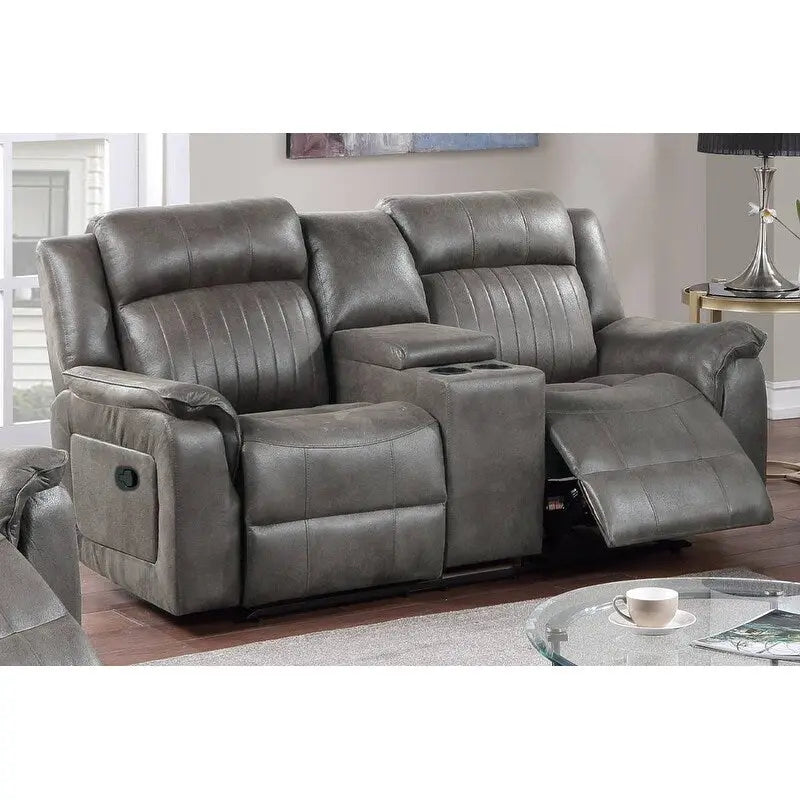 Manual Reclining Loveseat with Center Console Dark Coffee Leatherette