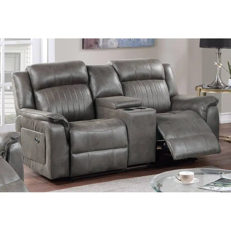Manual Reclining Loveseat with Center Console Dark Coffee Leatherette