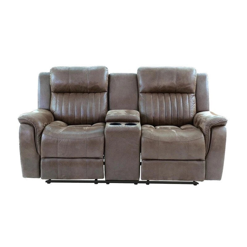 Manual Reclining Loveseat with Center Console Dark Coffee Leatherette
