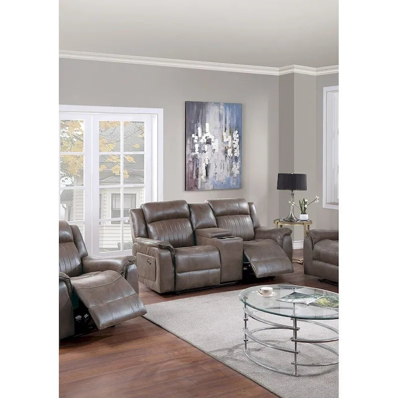 Manual Reclining Loveseat with Center Console Dark Coffee Leatherette