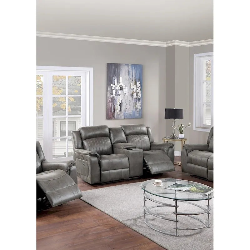 Manual Reclining Loveseat with Center Console Dark Coffee Leatherette