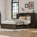 Foldable Murphy Cabinet Bed with Storage Drawers Outlets USB Ports Gray White