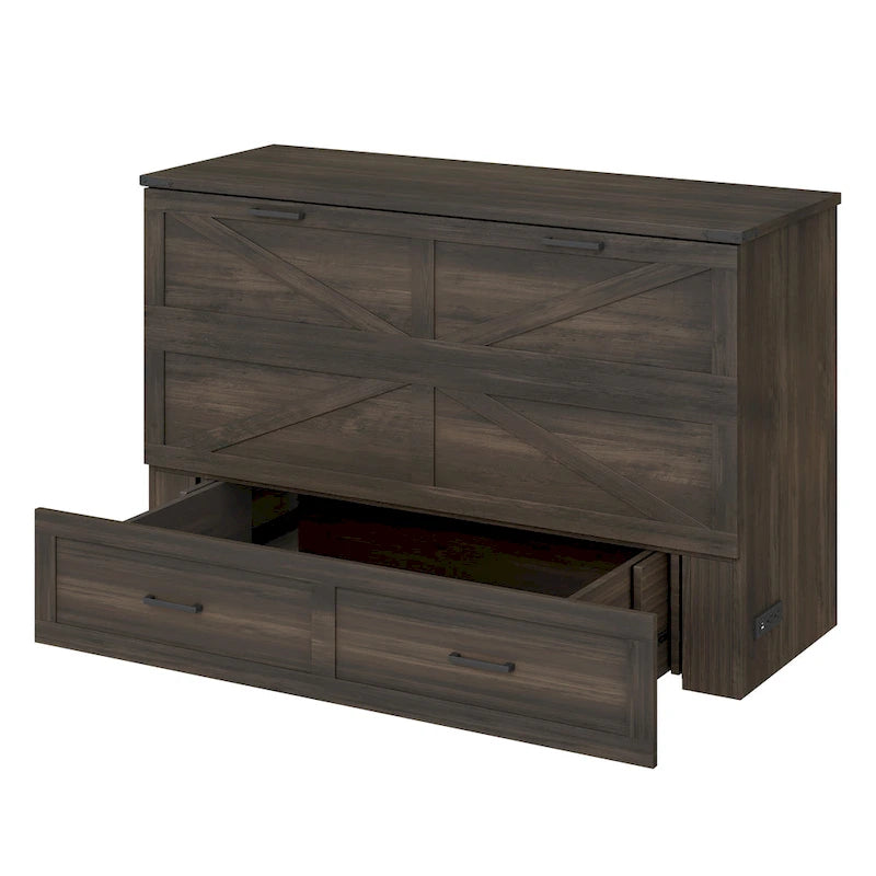 Foldable Murphy Cabinet Bed with Storage Drawers Outlets USB Ports Gray White