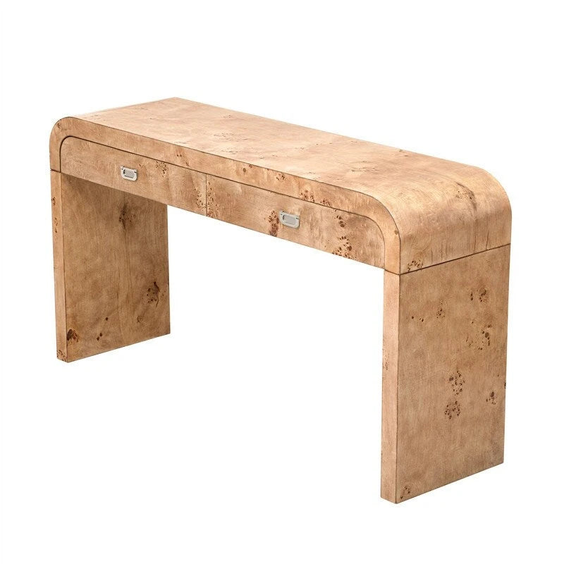 Burl Wood Veneer Console Table with 2 Drawers Natural Finish Entryway Sofa Table