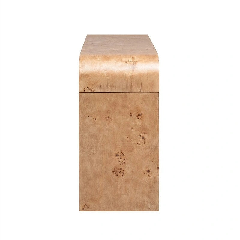 Burl Wood Veneer Console Table with 2 Drawers Natural Finish Entryway Sofa Table