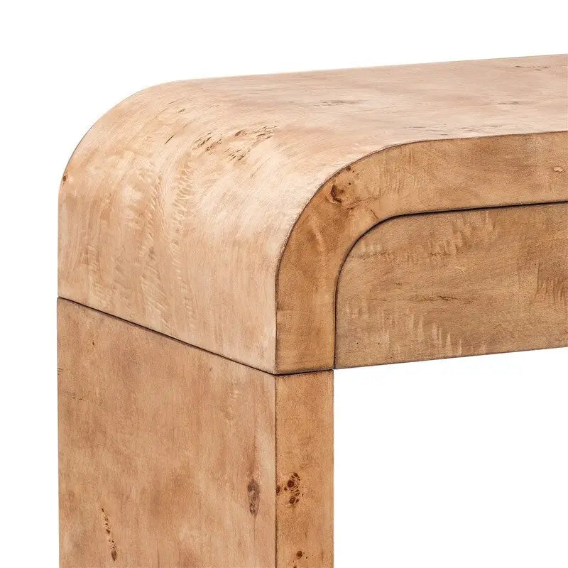 Burl Wood Veneer Console Table with 2 Drawers Natural Finish Entryway Sofa Table