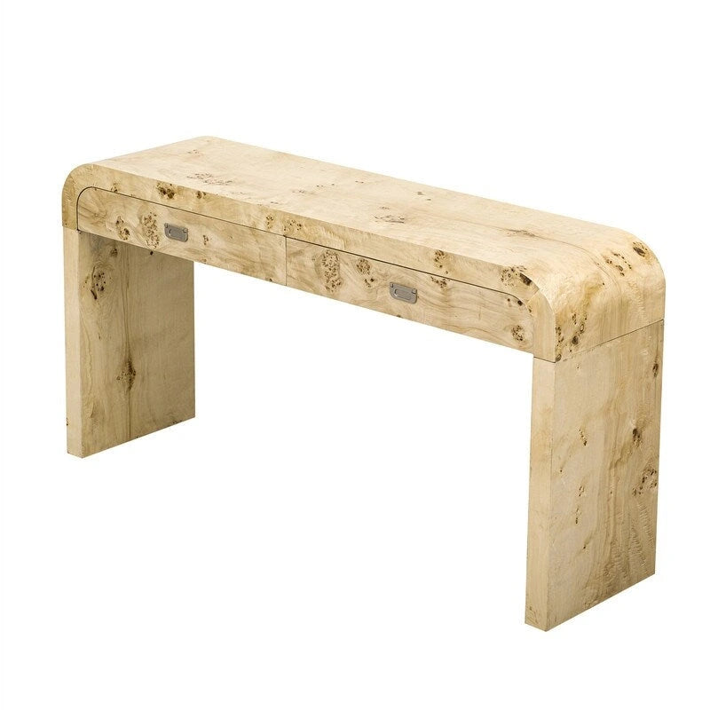 Burl Wood Veneer Console Table with 2 Drawers Natural Finish Entryway Sofa Table
