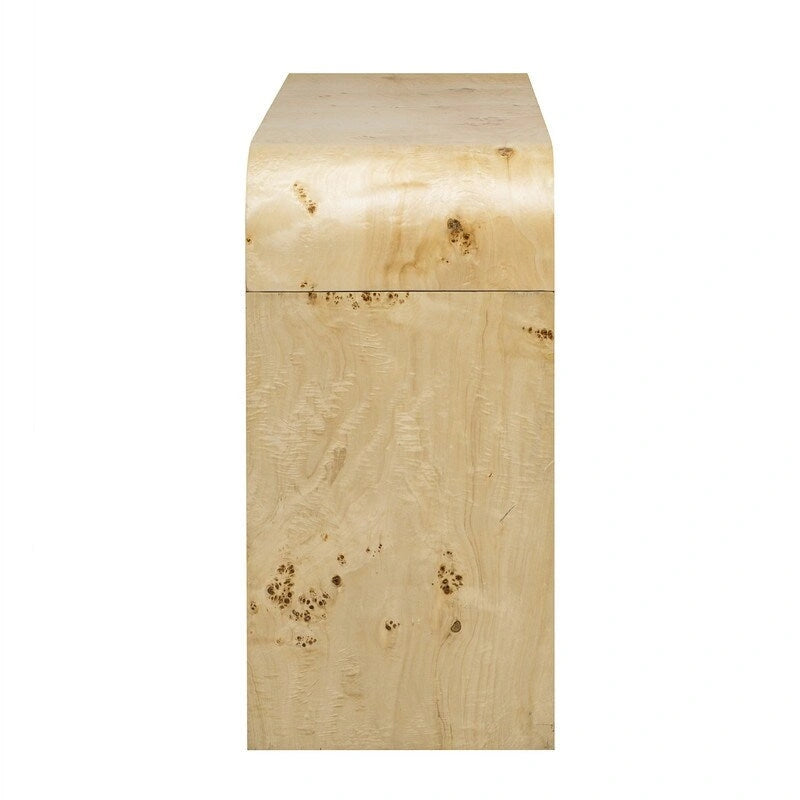 Burl Wood Veneer Console Table with 2 Drawers Natural Finish Entryway Sofa Table