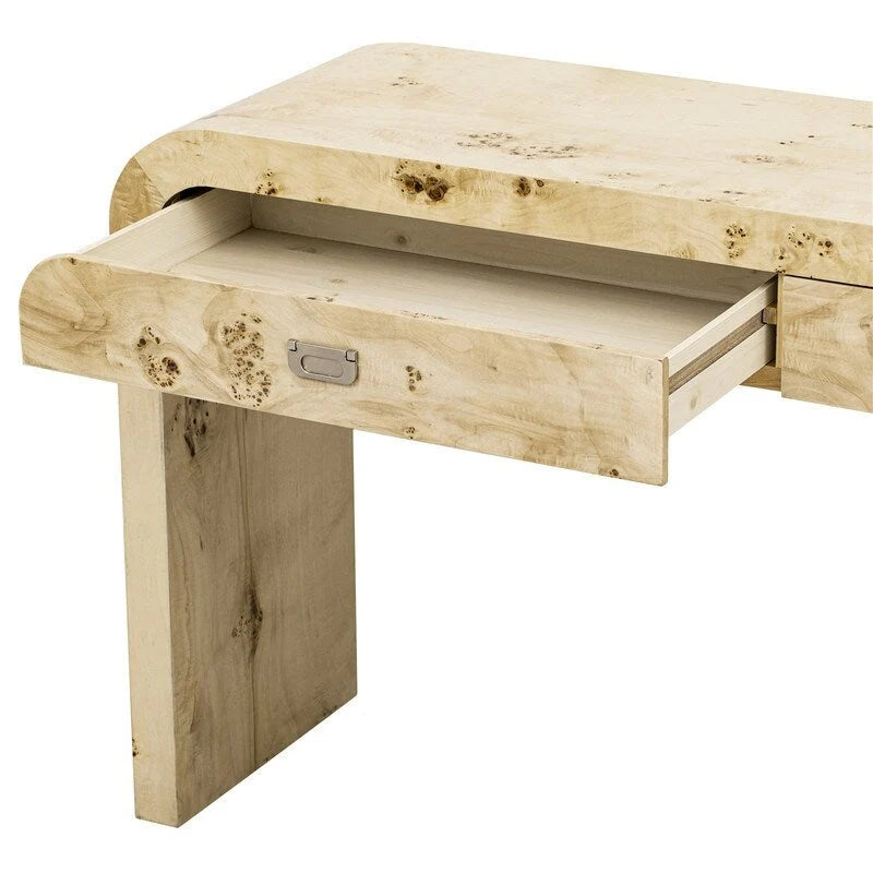 Burl Wood Veneer Console Table with 2 Drawers Natural Finish Entryway Sofa Table