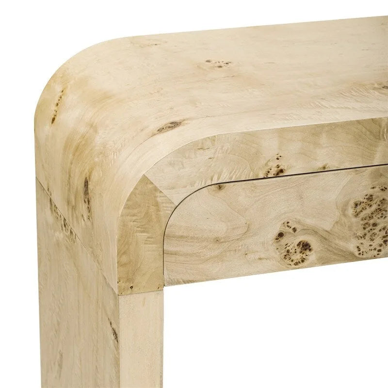 Burl Wood Veneer Console Table with 2 Drawers Natural Finish Entryway Sofa Table
