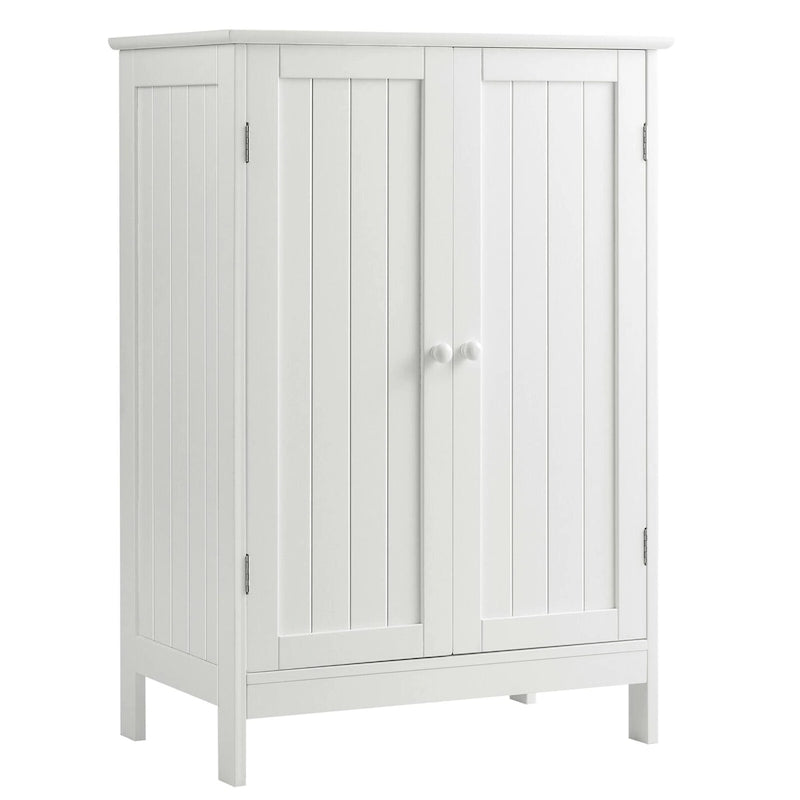 White Double Door Bathroom Floor Storage Cabinet MDF Waterproof Freestanding