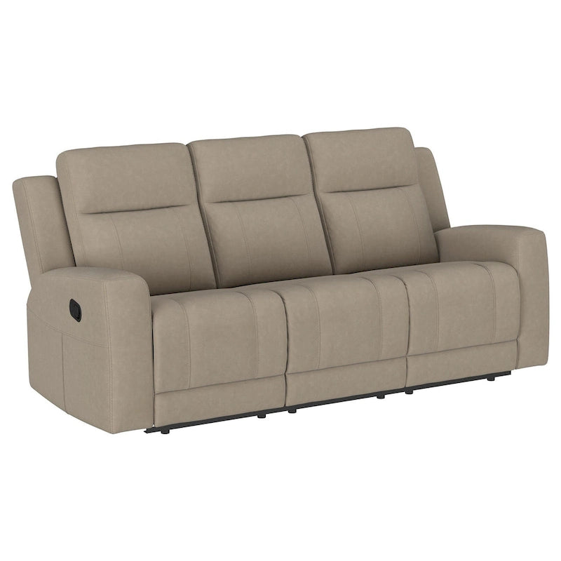 Manual Recliner Sofa Taupe Brown Faux Leather Track Arms Tufted