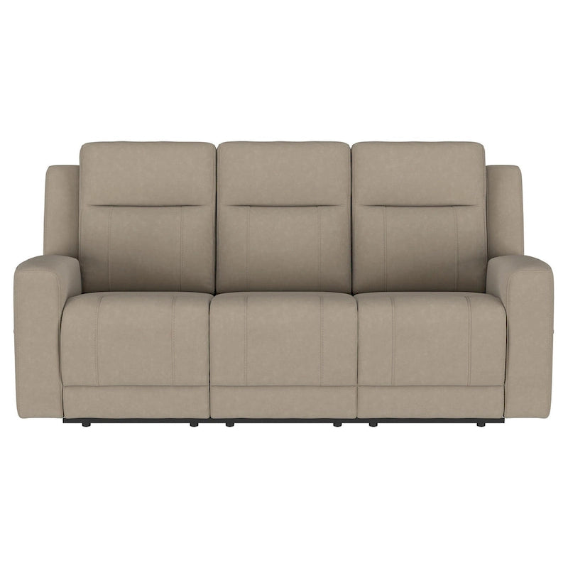 Manual Recliner Sofa Taupe Brown Faux Leather Track Arms Tufted