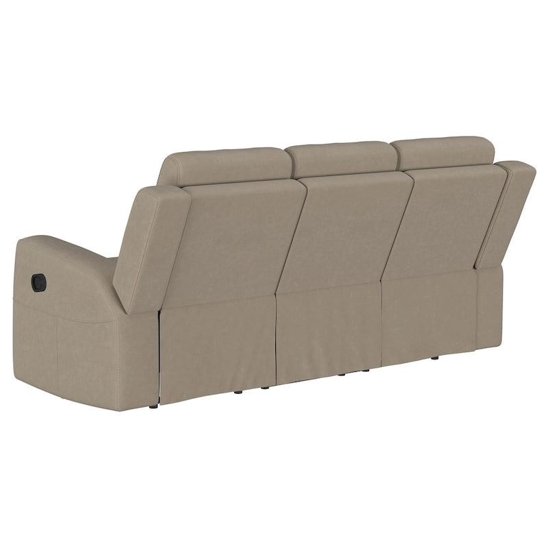 Manual Recliner Sofa Taupe Brown Faux Leather Track Arms Tufted