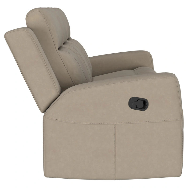 Manual Recliner Sofa Taupe Brown Faux Leather Track Arms Tufted