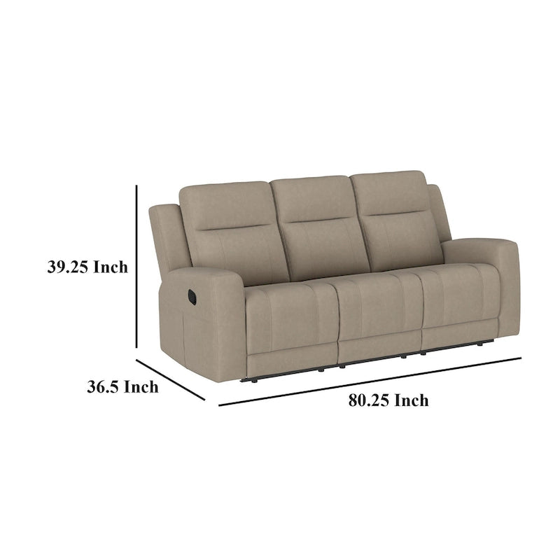 Manual Recliner Sofa Taupe Brown Faux Leather Track Arms Tufted