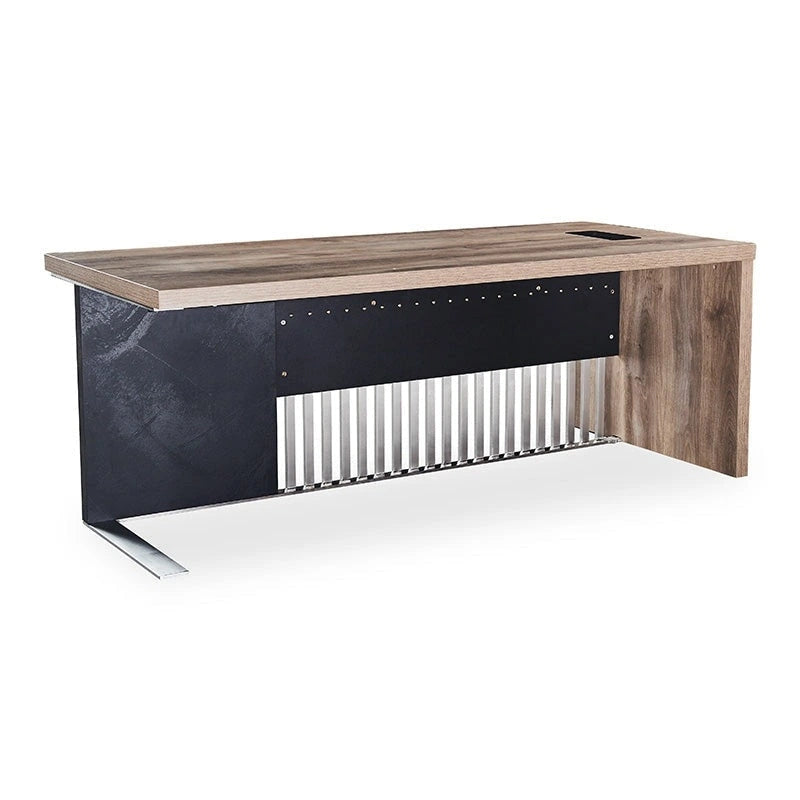 L-Shaped Executive Office Desk with Steel Frame and Wood Texture Surface