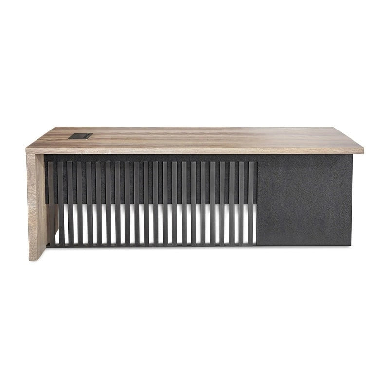 L-Shaped Executive Office Desk with Steel Frame and Wood Texture Surface