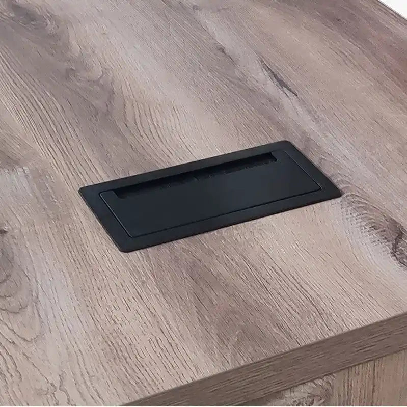 L-Shaped Executive Office Desk with Steel Frame and Wood Texture Surface