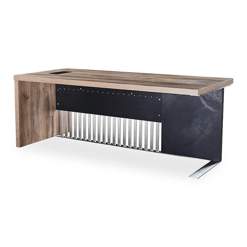 L-Shaped Executive Office Desk with Steel Frame and Wood Texture Surface