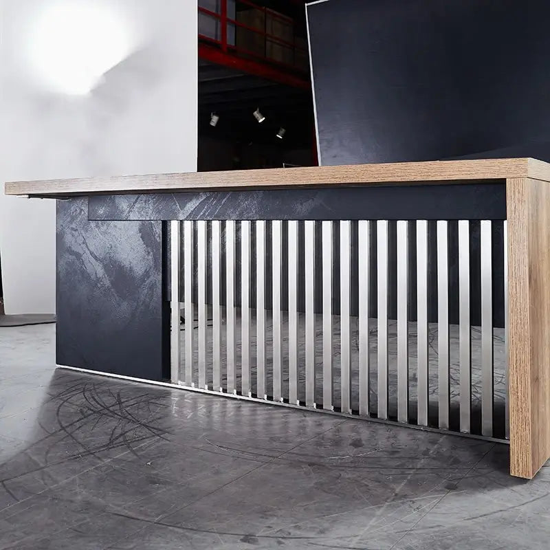 L-Shaped Executive Office Desk with Steel Frame and Wood Texture Surface